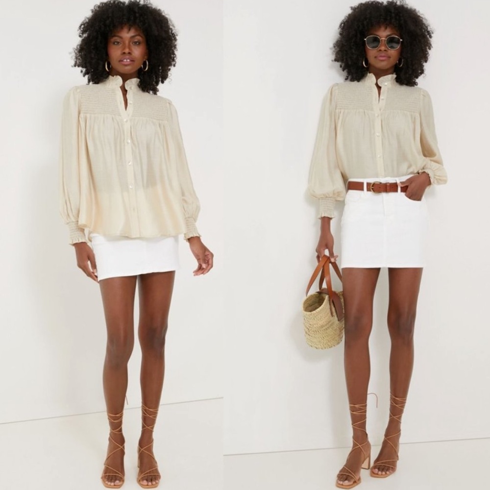 Pomander Place Jaia Long Sleeve Smockedโ Blouse Champagne XXL 16